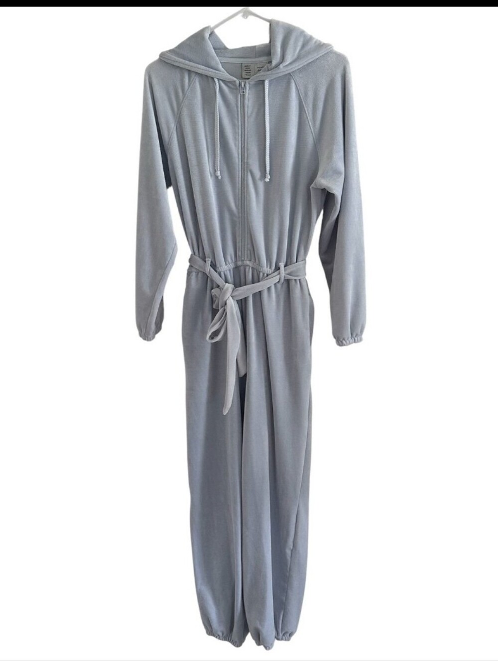 Anthropologie Light Gray Hooded Terry cloth Jumpsuit